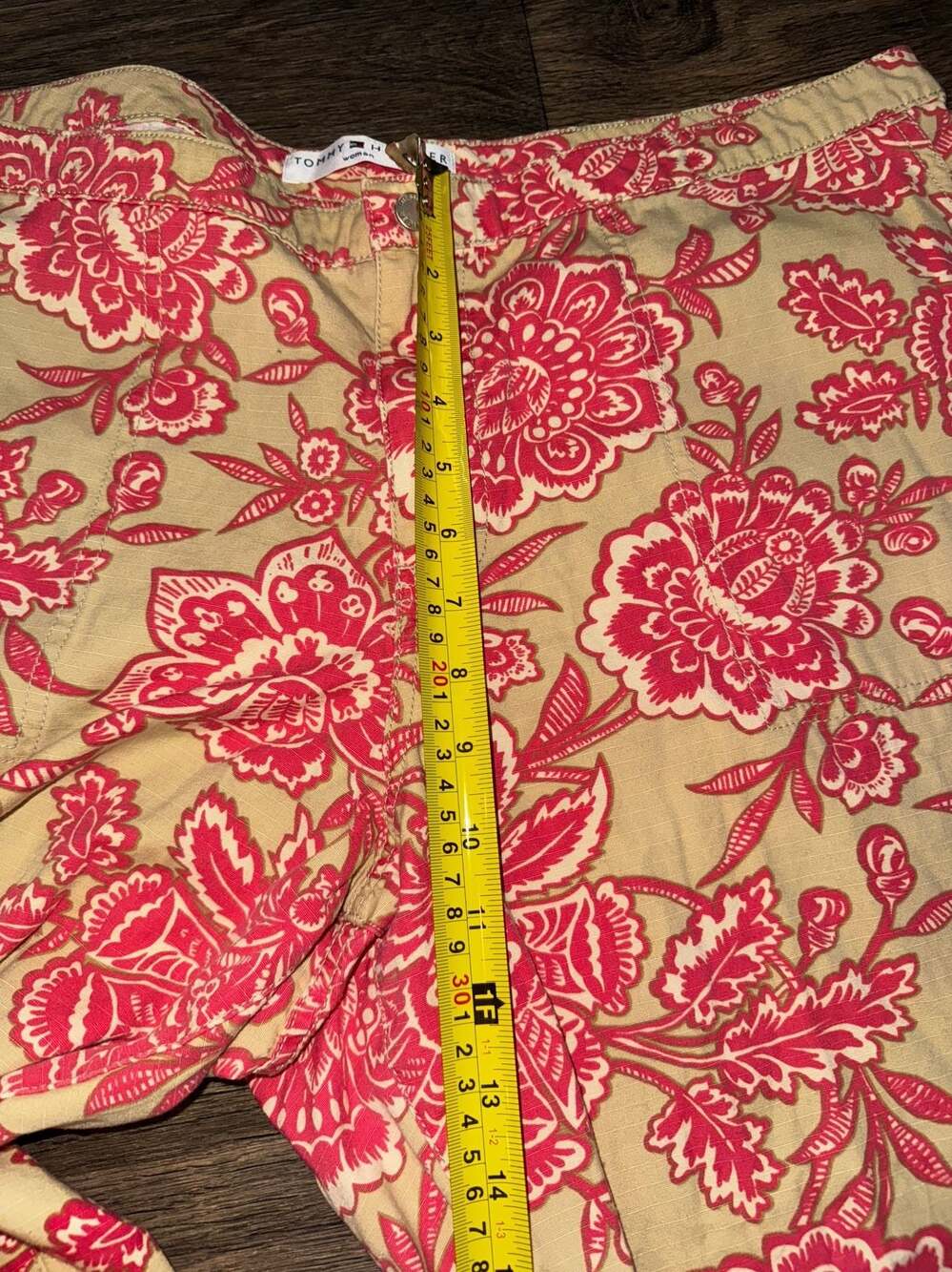 Y2k Tommy Hilfiger Red Floral Print Capri Cargo Pants Size 18 vacation vintage - Picture 5 of 10